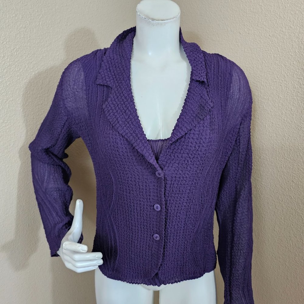 Pleats Collection by Pings Imports Purple Tank Top w/Button Down Blouse~Size M